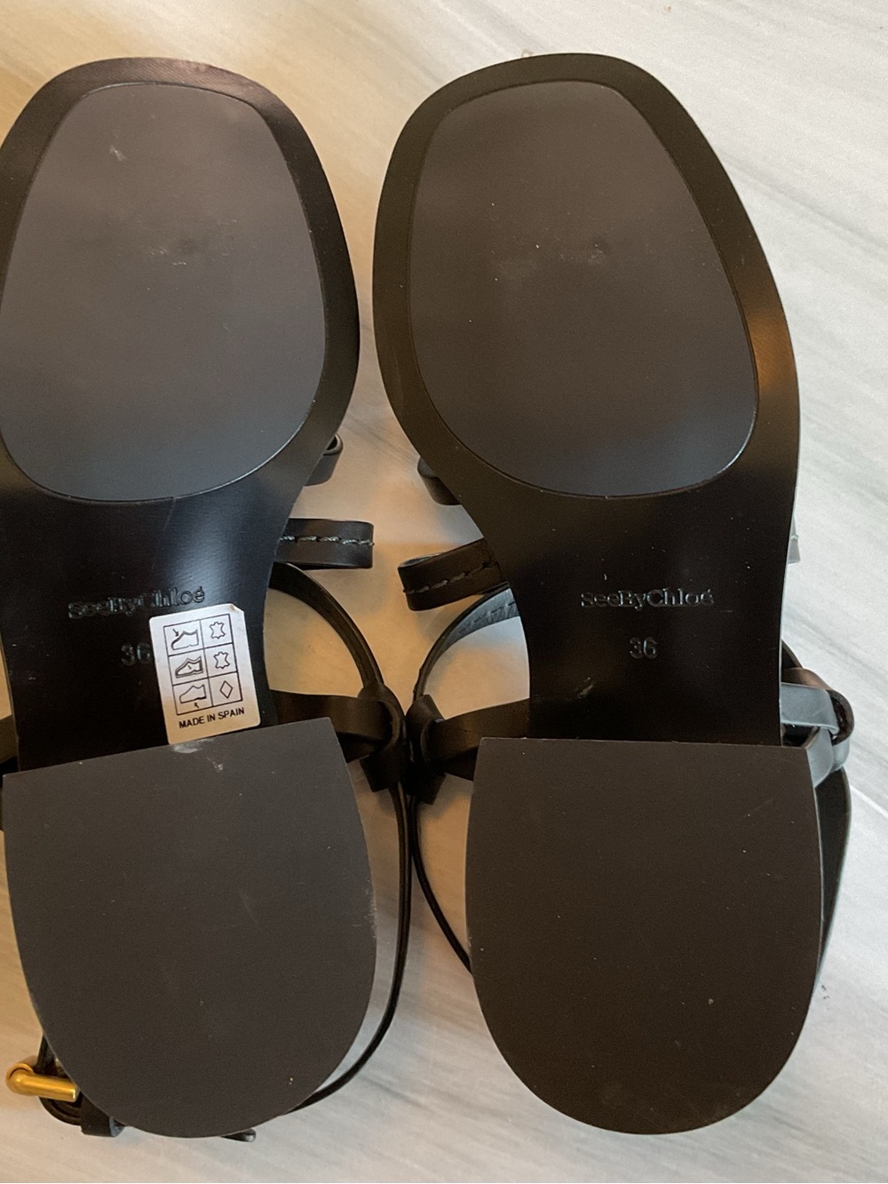 Chloe Black Strappy Leather Gladiator Sandals with Gold Buckle - Picture 7 of 7